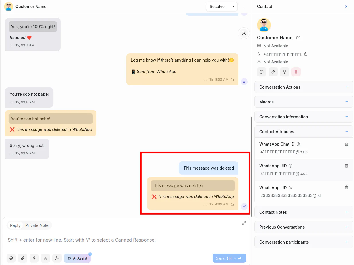 Delete Messages in Chatwoot