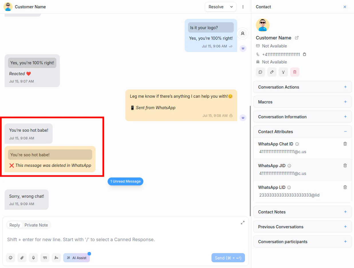 Deleted Messages in WhatsApp