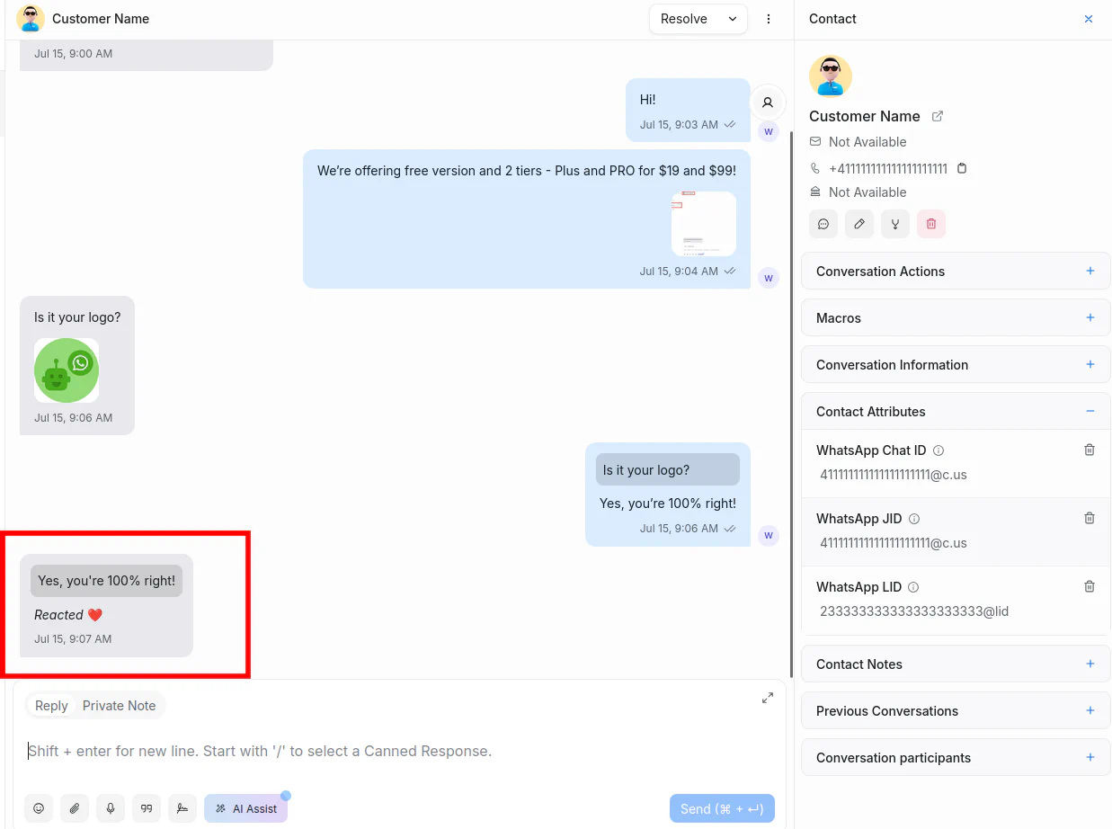 Message Reactions