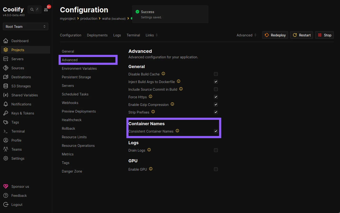 Advanced container name