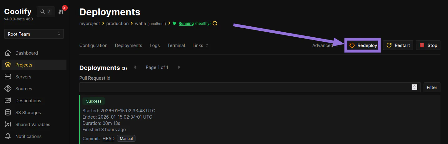 Redeploy on Coolify