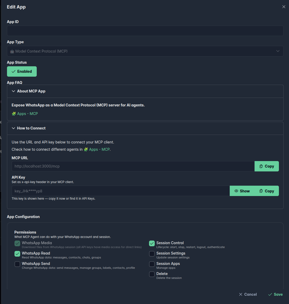 MCP App in Dashboard